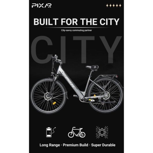 Bicicleta Eléctrica Pixar CITY 1 Plateada 250W 36V 120 km Shimano 7v
