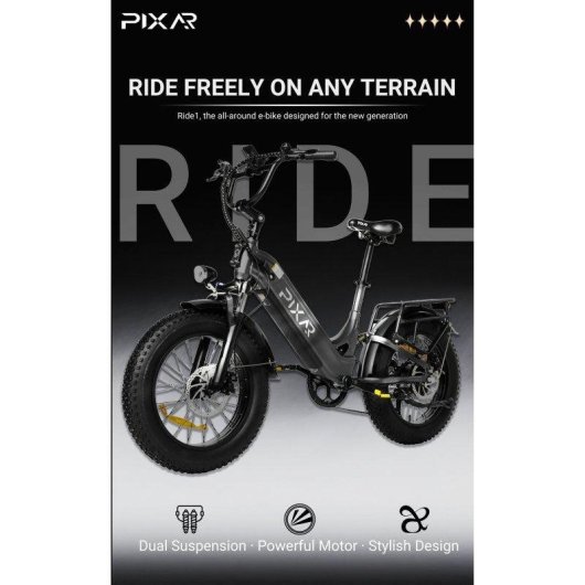 Bicicleta Eléctrica Plegable Pixar RIDE 1 500W 48V Negra