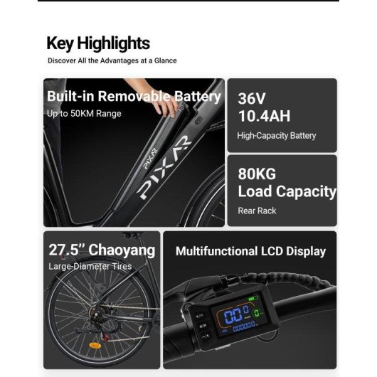Bicicleta Eléctrica Urbana Pixar City 1 250W 36V 12.8Ah