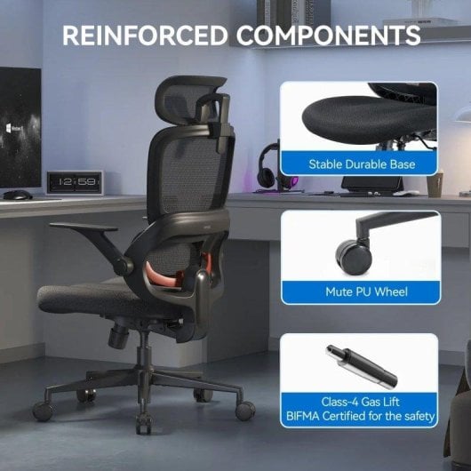 Ergonomischer Stuhl Sihoo B100 SE mit Lendenwirbelstütze und klappbaren Armlehnen