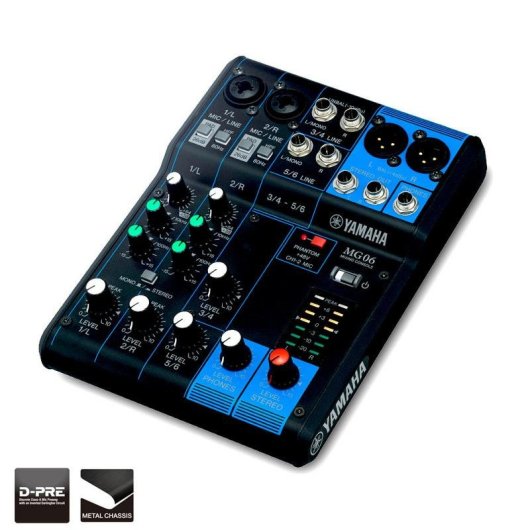 Mezclador de audio Yamaha MG06 6 canales 12 W Negro