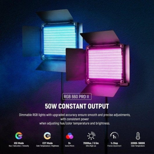 Set 2 Luces LED Video Neewer RGB660 Pro II 50W RGB 360° con Soporte y Control por App