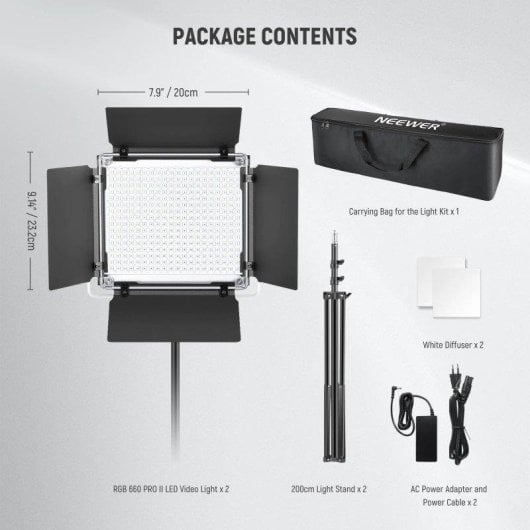 Set 2 Luces LED Video Neewer RGB660 Pro II 50W RGB 360° con Soporte y Control por App