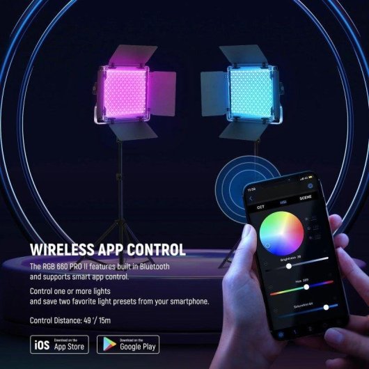 Set 2 Luces LED Video Neewer RGB660 Pro II 50W RGB 360° con Soporte y Control por App