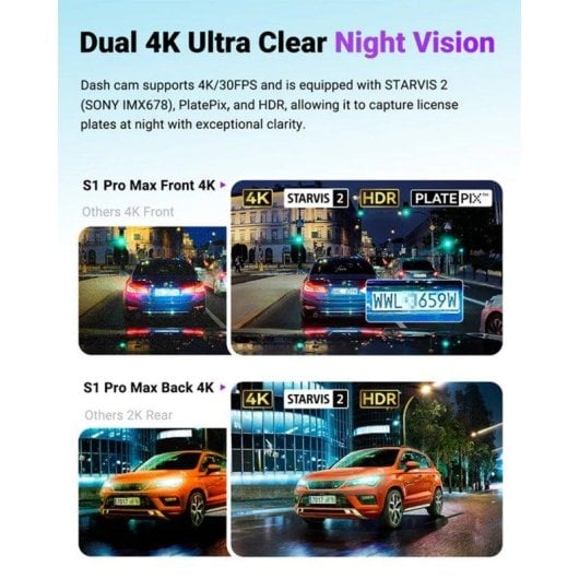 Dashcam Vantrue S1 Pro Max 4K+4K Avant Arriere