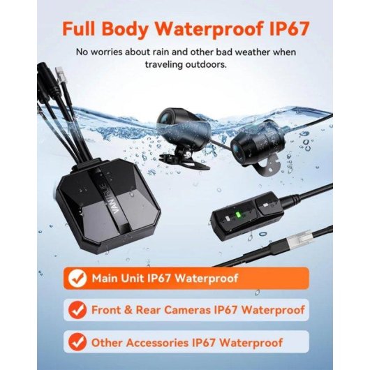 Dashcam moto Vantrue F1 4K + 1080P, WiFi 5GHz IP67 GPS