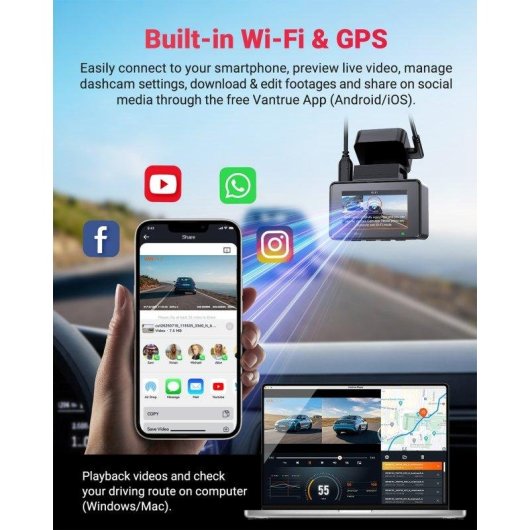Caméra Dash Vantrue E2 Pro 4K + 2,5K avec Wi-Fi et GPS