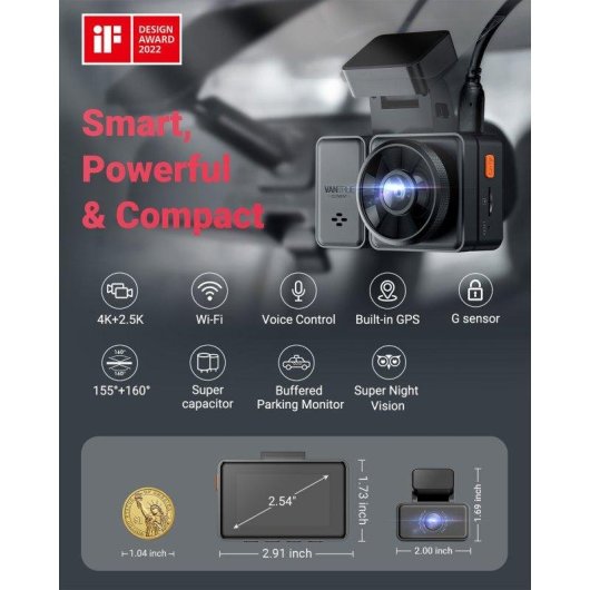 Caméra Dash Vantrue E2 Pro 4K + 2,5K avec Wi-Fi et GPS