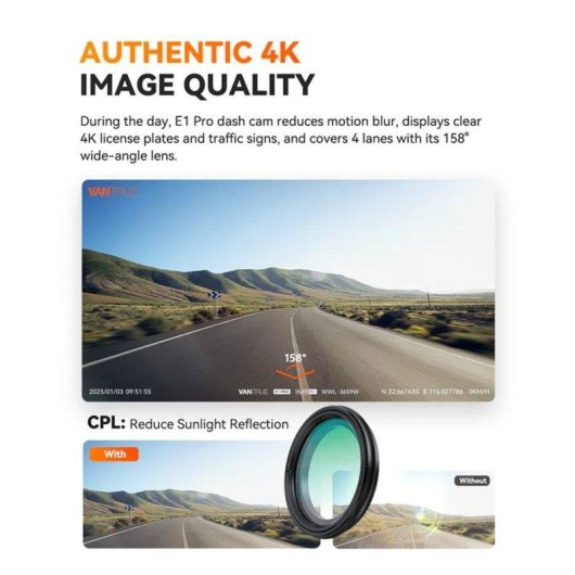 Caméra de tableau de bord Vantrue E1 Pro 4K HDR WiFi 5GHz GPS LTE