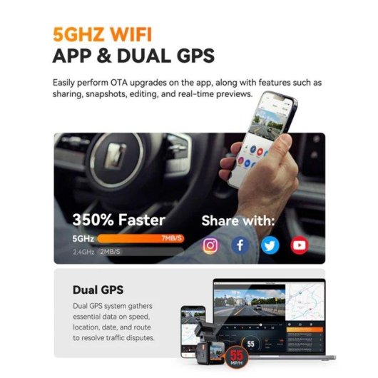Caméra de tableau de bord Vantrue E1 Pro 4K HDR WiFi 5GHz GPS LTE