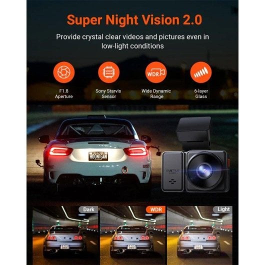 Cámara para coche Vantrue E2 Dual 2K con WiFi, GPS y modo aparcamiento