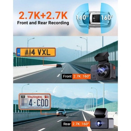 Cámara para coche Vantrue E2 Dual 2K con WiFi, GPS y modo aparcamiento
