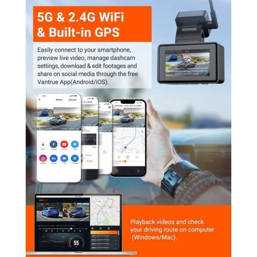 Cámara para coche Vantrue E2 Dual 2K con WiFi, GPS y modo aparcamiento