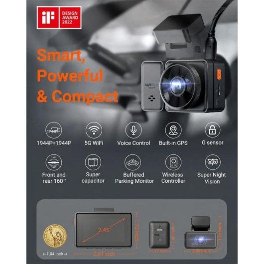 Cámara para coche Vantrue E2 Dual 2K con WiFi, GPS y modo aparcamiento