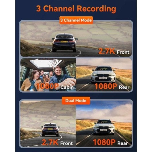 Dashcam Vantrue E3 3 canaux 2K QuadHD WiFi GPS SOS