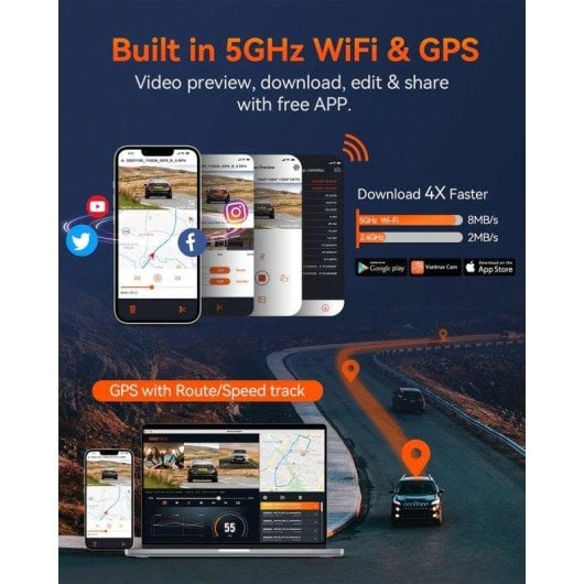 Dashcam Vantrue E3 3 canaux 2K QuadHD WiFi GPS SOS