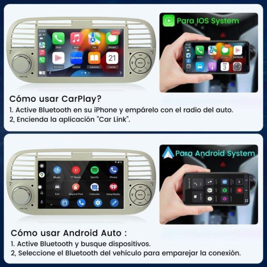 Autoradio JUNSUN Fiat 500 CarPlay Android Auto DSP RDS 64GB
