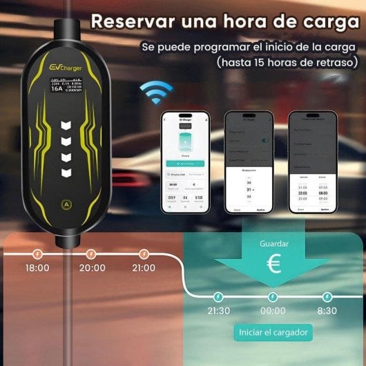 Chargeur EV portable JUNSUN 3,5kW 16A Type 2 câble 5m Schuko LCD App IP65