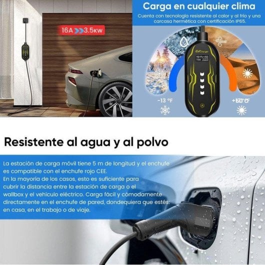 Chargeur EV portable JUNSUN 3,5kW 16A Type 2 câble 5m Schuko LCD App IP65