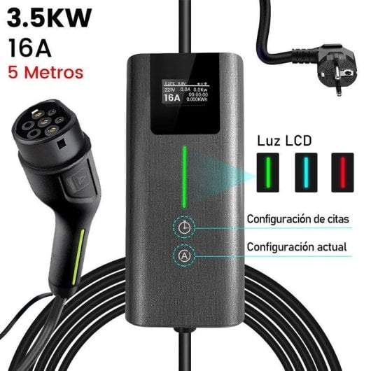 Chargeur EV portable JUNSUN 3,68 kW 16 A monophasé Type 2 câble 5m IP67
