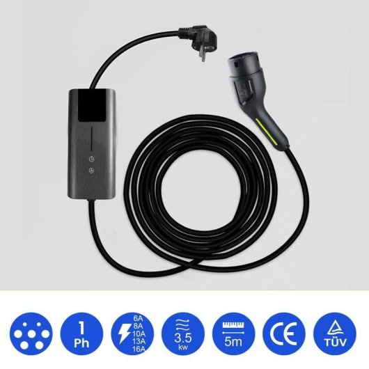 Chargeur EV portable JUNSUN 3,68 kW 16 A monophasé Type 2 câble 5m IP67