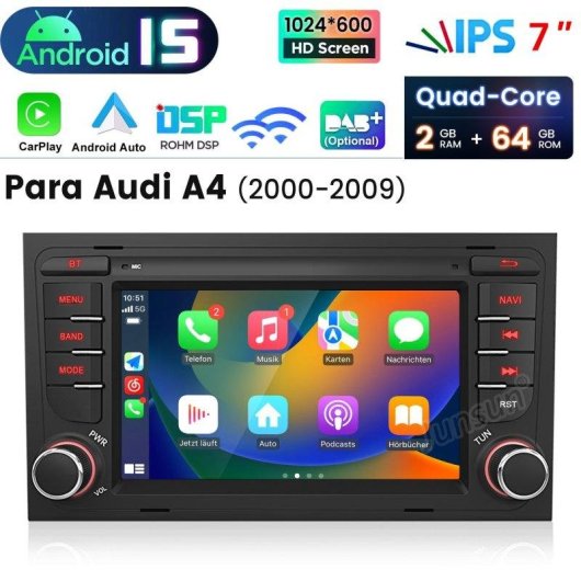 Autoradio JUNSUN Audi A4 B6 B7 B8 S4 RS4 2DIN CarPlay Android Auto 64GB