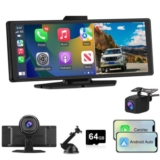 Autoradio portable JUNSUN 10,26 pouces Apple CarPlay Android Auto 4K