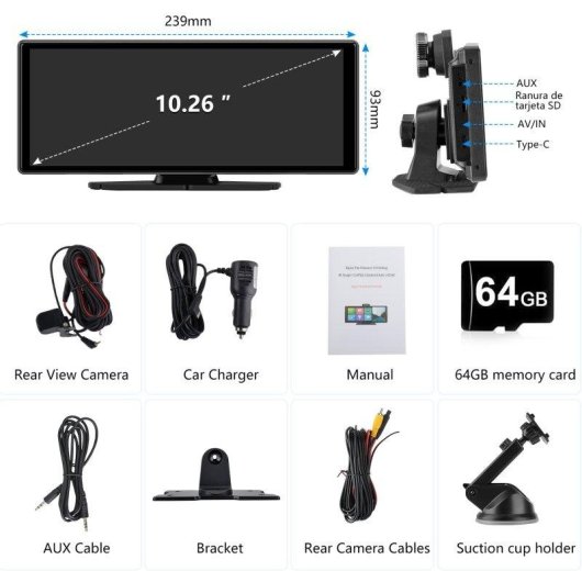 Autoradio portable JUNSUN 10,26 pouces Apple CarPlay Android Auto 4K