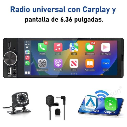 Autoradio JUNSUN 6,36 Pouces IPS HD CarPlay Android Auto Caméra
