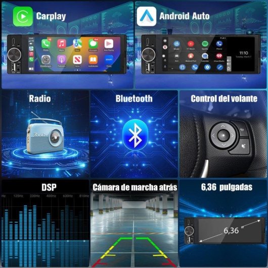 Autoradio JUNSUN 6,36 Pouces IPS HD CarPlay Android Auto Caméra