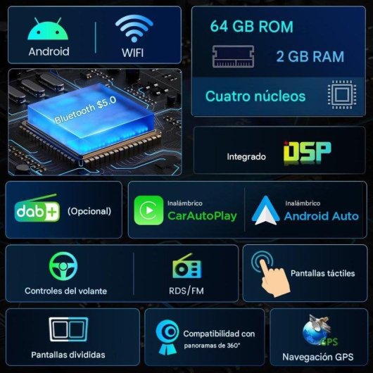 Autoradio JUNSUN Android 15 2+64gb CarPlay Android Auto Fiat 500