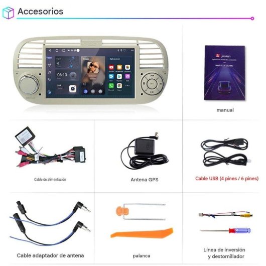 Autoradio JUNSUN Android 15 2+64gb CarPlay Android Auto Fiat 500