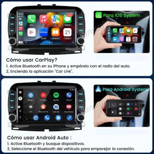 Autoradio JUNSUN Android 15 2+64GB pour Fiat 500 avec Carplay Wi-Fi