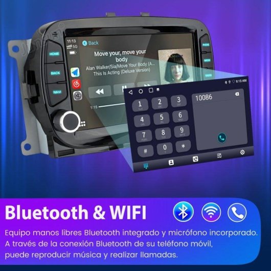 Autoradio JUNSUN Android 15 2+64GB pour Fiat 500 avec Carplay Wi-Fi