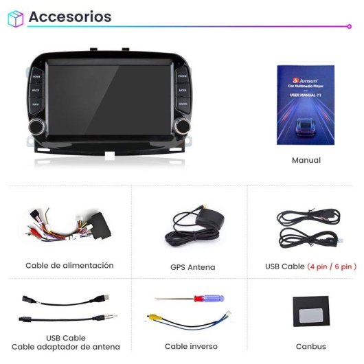 Autoradio JUNSUN Android 15 2+64GB pour Fiat 500 avec Carplay Wi-Fi