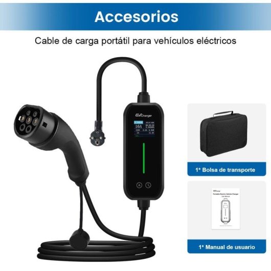 Cargador portátil para coche eléctrico Tipo 2 JUNSUN 3,5 kW 6 m