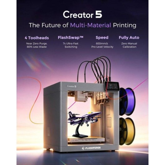 3D-Drucker Flashforge Creator 5 4 unabhängige Köpfe Multimaterial WLAN