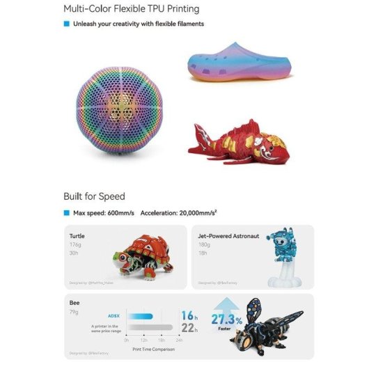 Imprimante 3D Flashforge AD5X Multicolore 600 mm/s Calibration Auto WiFi Double Bande
