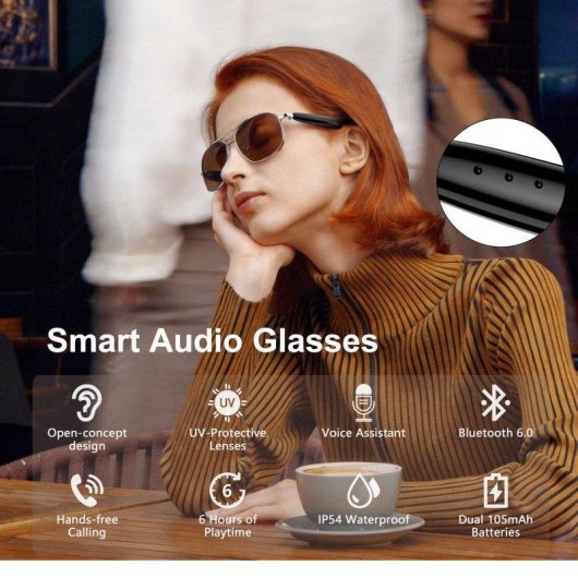 Blackview D1pro Lunettes intelligentes Bluetooth 6.0 Contrôle tactile Argent