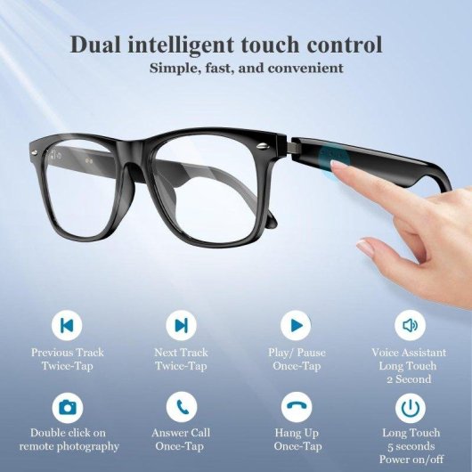 Blackview D1 Lunettes intelligentes Bluetooth Polarized Haut-parleurs Filtre lumière bleue Noires