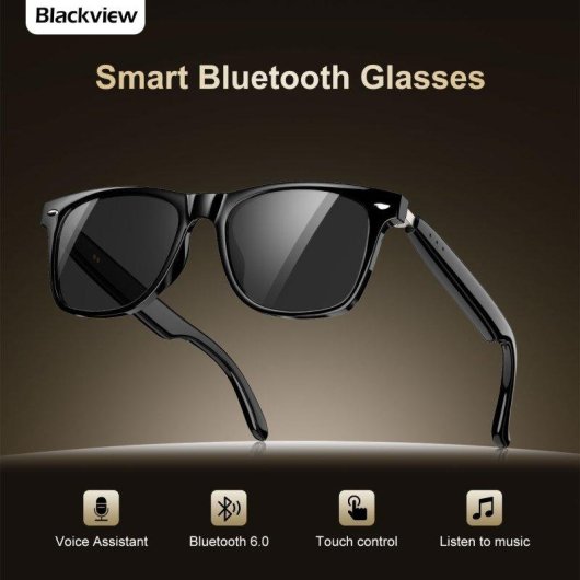 Blackview D1 Lunettes intelligentes Bluetooth Haut-parleurs Contrôle vocal UV Protection Noires