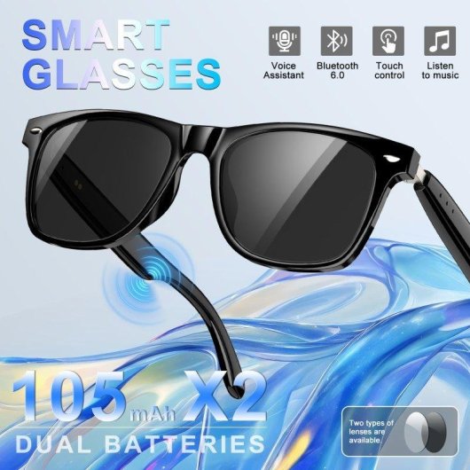 Blackview D1 Lunettes intelligentes Bluetooth Haut-parleurs Contrôle vocal UV Protection Noires