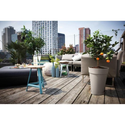 Jardinière Elho Loft Urban ronde grise avec réservoir d'eau intégré 34 cm