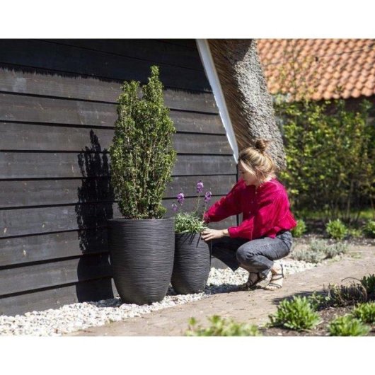 Macetero Capi Nature Rib Negro Reciclado 46 x 58 cm 75 L Doble Pared Aislante