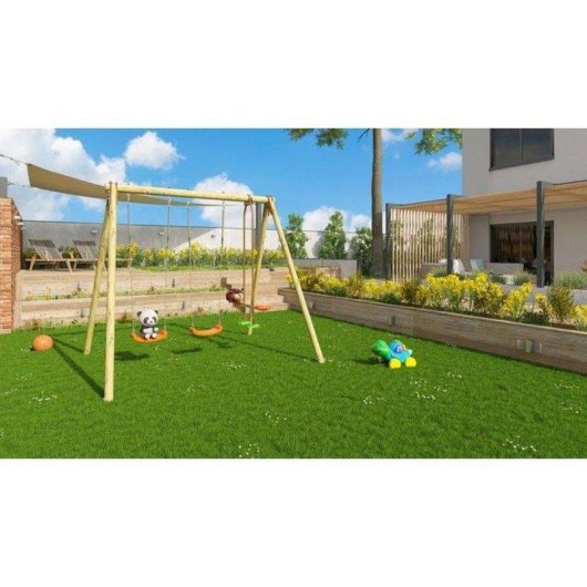 Portique de jardin TRIGANO Darifou pin massif 2 balançoires module frontal