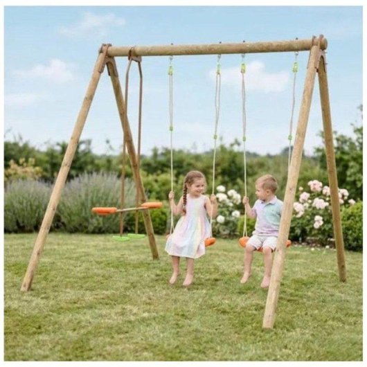 Portique de jardin TRIGANO Darifou pin massif 2 balançoires module frontal