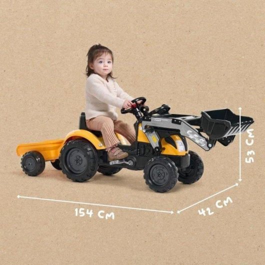 Tractora de Pedales FALK Mighty Builder Amarilla con Remolque