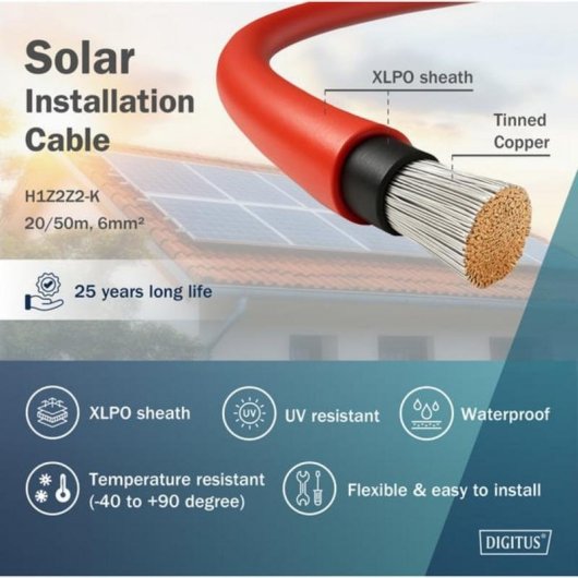 Câble Digitus DK-SCIC6R-0500 50m 6mm2 Rouge 1500V CC XLPO