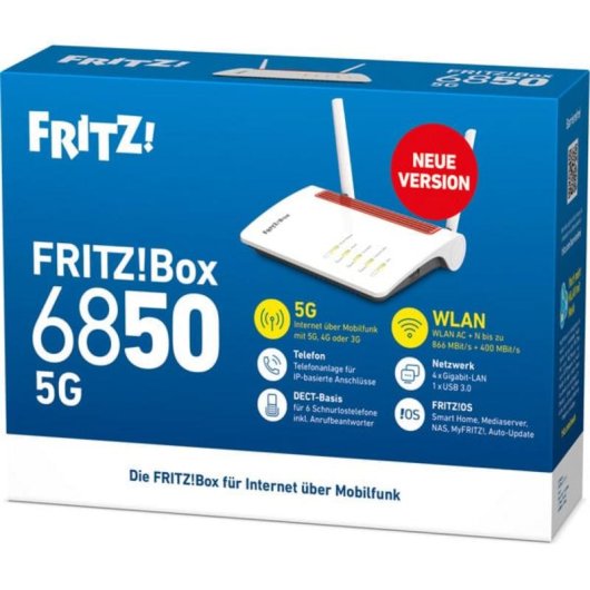 Router AVM FRITZ! Box 6850 5G WiFi 5 866 Mbps DECT ULE Bureau