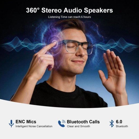 Blackview Bv200 Lunettes intelligentes Caméra IA Intégrée Appel Bluetooth Traduction Noir